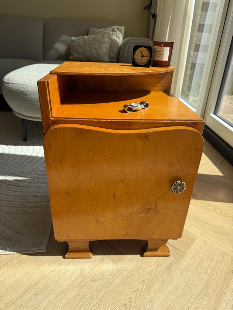 Vintage houten nachtkastje / design kastje / mid century, Ophalen, Gebruikt, Minder dan 45 cm, 55 tot 70 cm