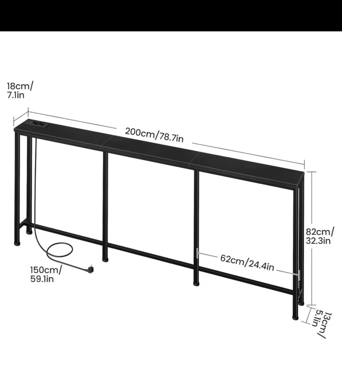 tafel achter bank zwart / Console tafel, Nieuw, Minder dan 25 cm, 150 tot 200 cm, Overige vormen