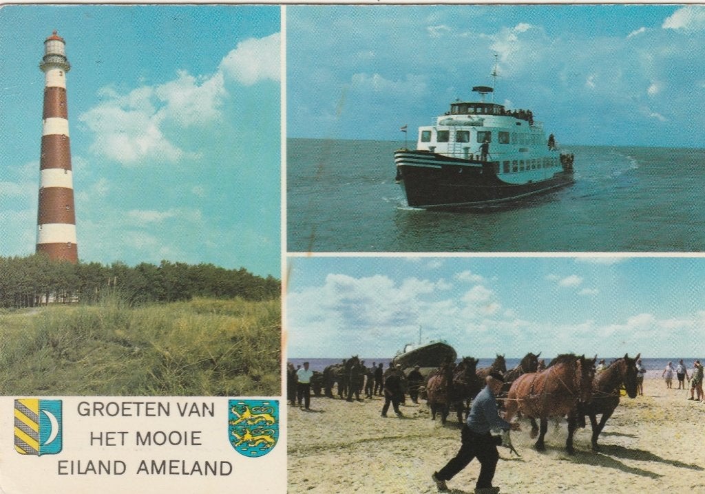 AMELAND Vuurtoren Veerboot Reddingsboot, Verzamelen, Verzenden, 1960 tot 1980, Gelopen, Waddeneilanden