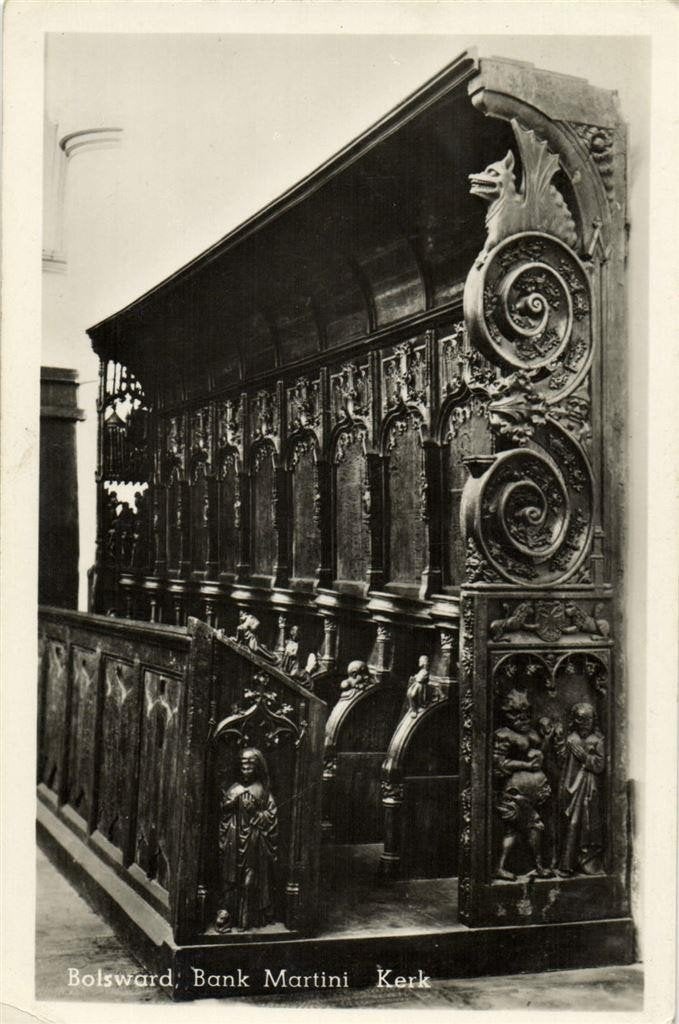 Bolsward, Bank Martini Kerk - 1950 gelopen, Ophalen of Verzenden, 1940 tot 1960, Gelopen, Friesland