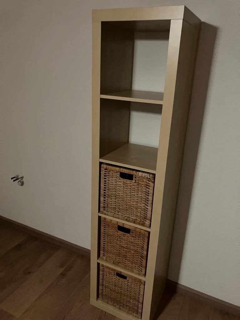 Ikea Kallax Kast met 3 rieten manden, Met plank(en), Minder dan 50 cm, Gebruikt, Modern, Scandinavisch