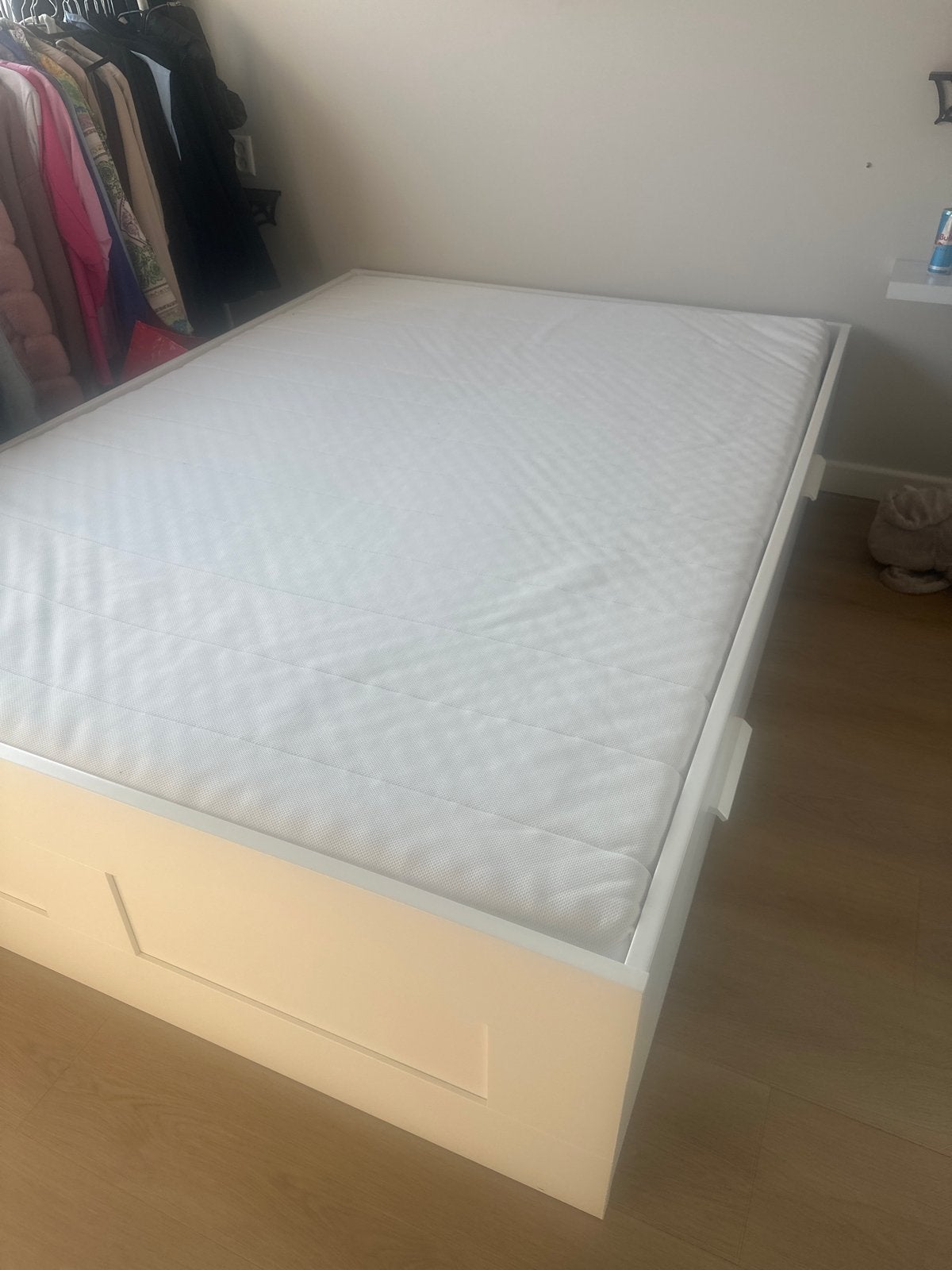 Wit  1.40 bed met opberglades en matras, Gebruikt, Wit, Tweepersoons, 200 cm