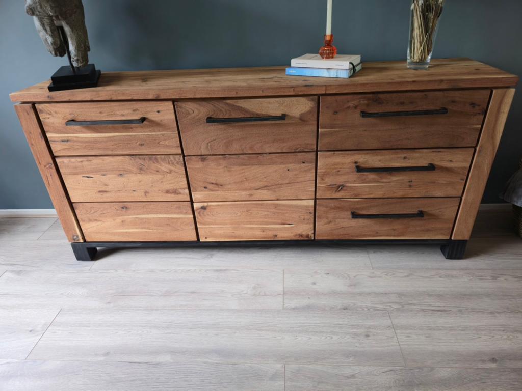 Massief houten dressoir - 190x42x85cm, Ophalen, Gebruikt, 150 tot 200 cm, Met lade(s)