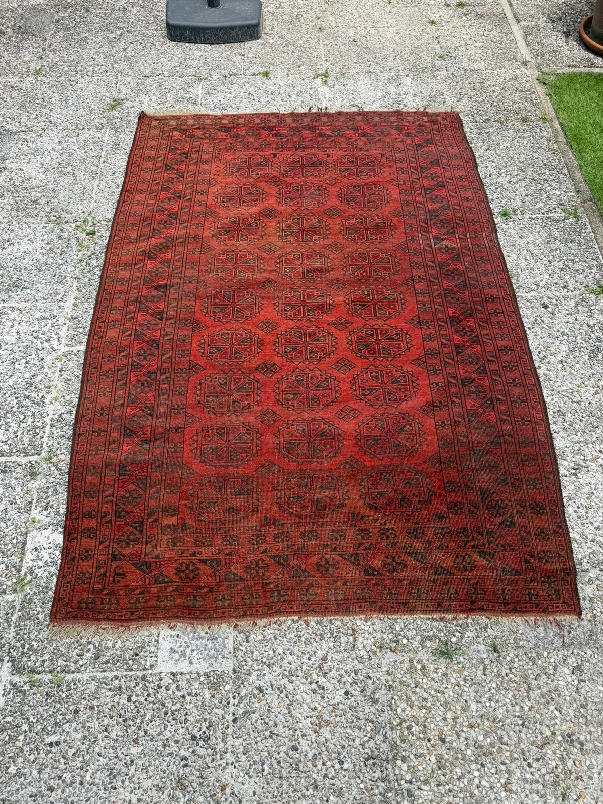 Antiek handgeknoopt wollen Perzisch tapijt rood 220-148cm, Huis en Inrichting, Stoffering | Tapijten en Kleden, Gebruikt, 200 cm of meer
