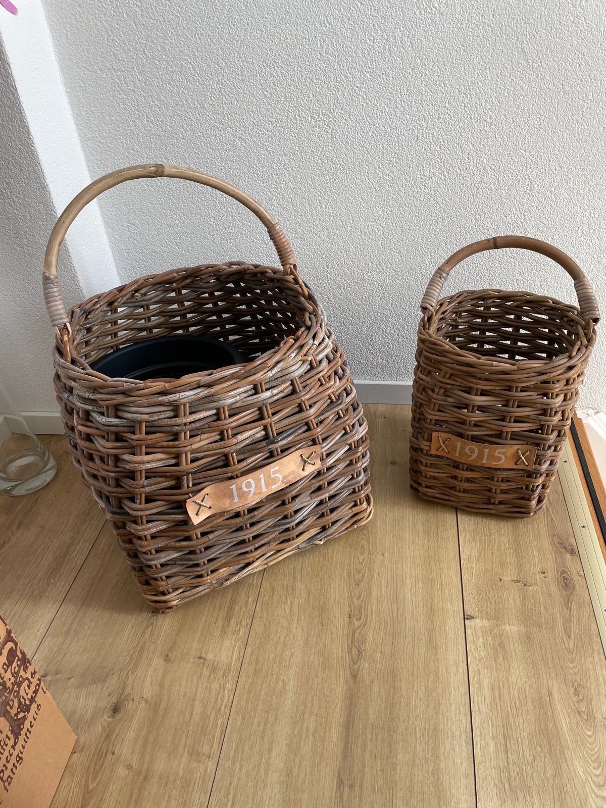 Set van 2 rieten manden met handvat, Gebruikt, Gevlochten, Mand, Ophalen of Verzenden