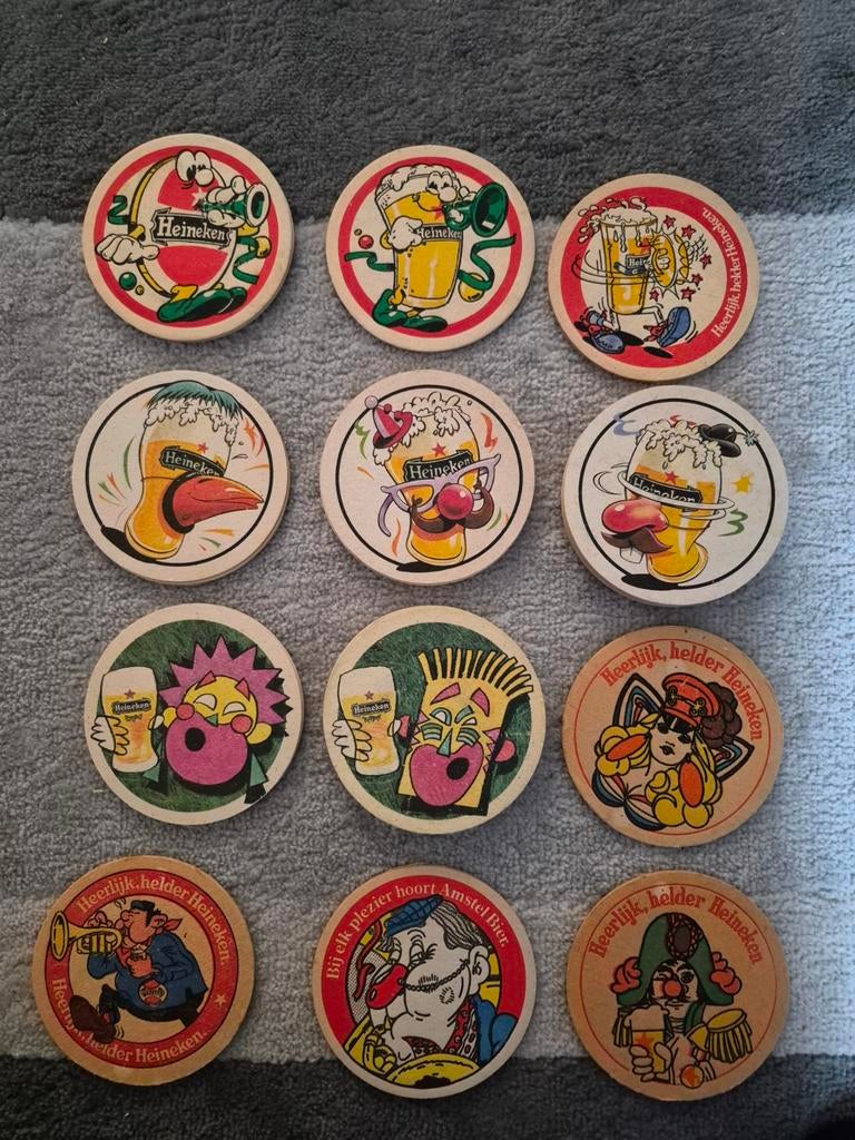 11 Heineken en 1 Amstel Carnaval Viltjes - Bier Viltjes, Ophalen of Verzenden, Gebruikt, Viltje(s), Heineken