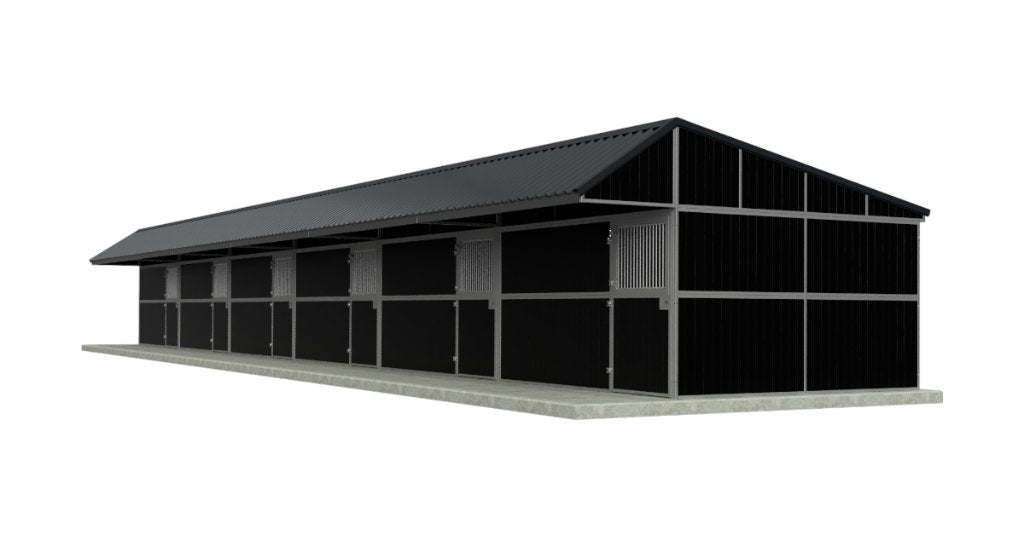 Buitenstal met 6 royale paardenboxen en kapschuurdak, Opfok, 4 paarden of pony's of meer