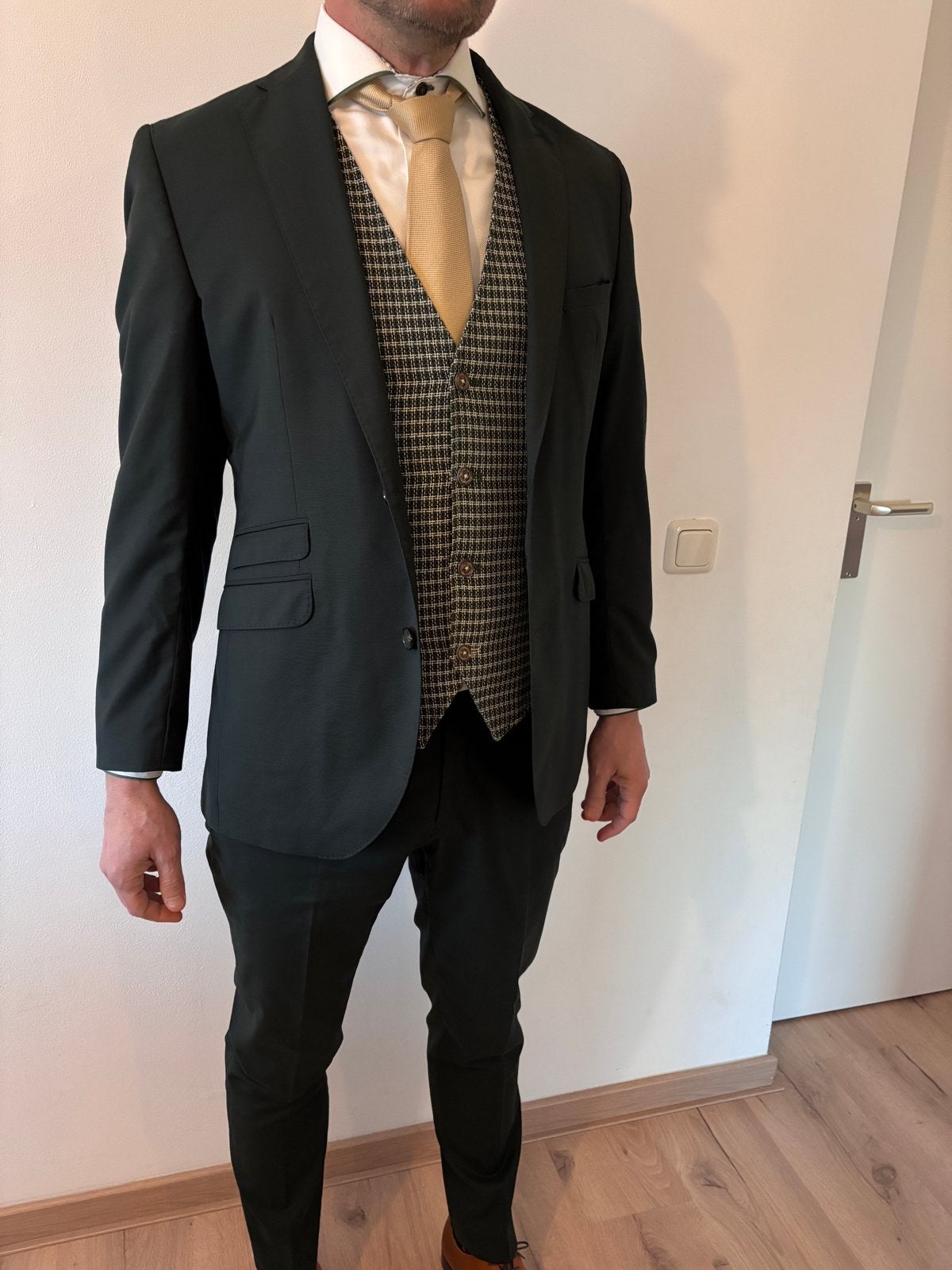 Driedelig kostuum/trouwpak donkergroen van Guabello, maat 48, Kleding | Heren, Kostuums en Colberts, Ophalen of Verzenden, Zo goed als nieuw
