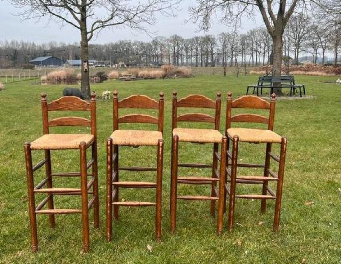 4 rieten barkrukken, Gebruikt, 60 tot 90 cm, Ophalen of Verzenden, Riet