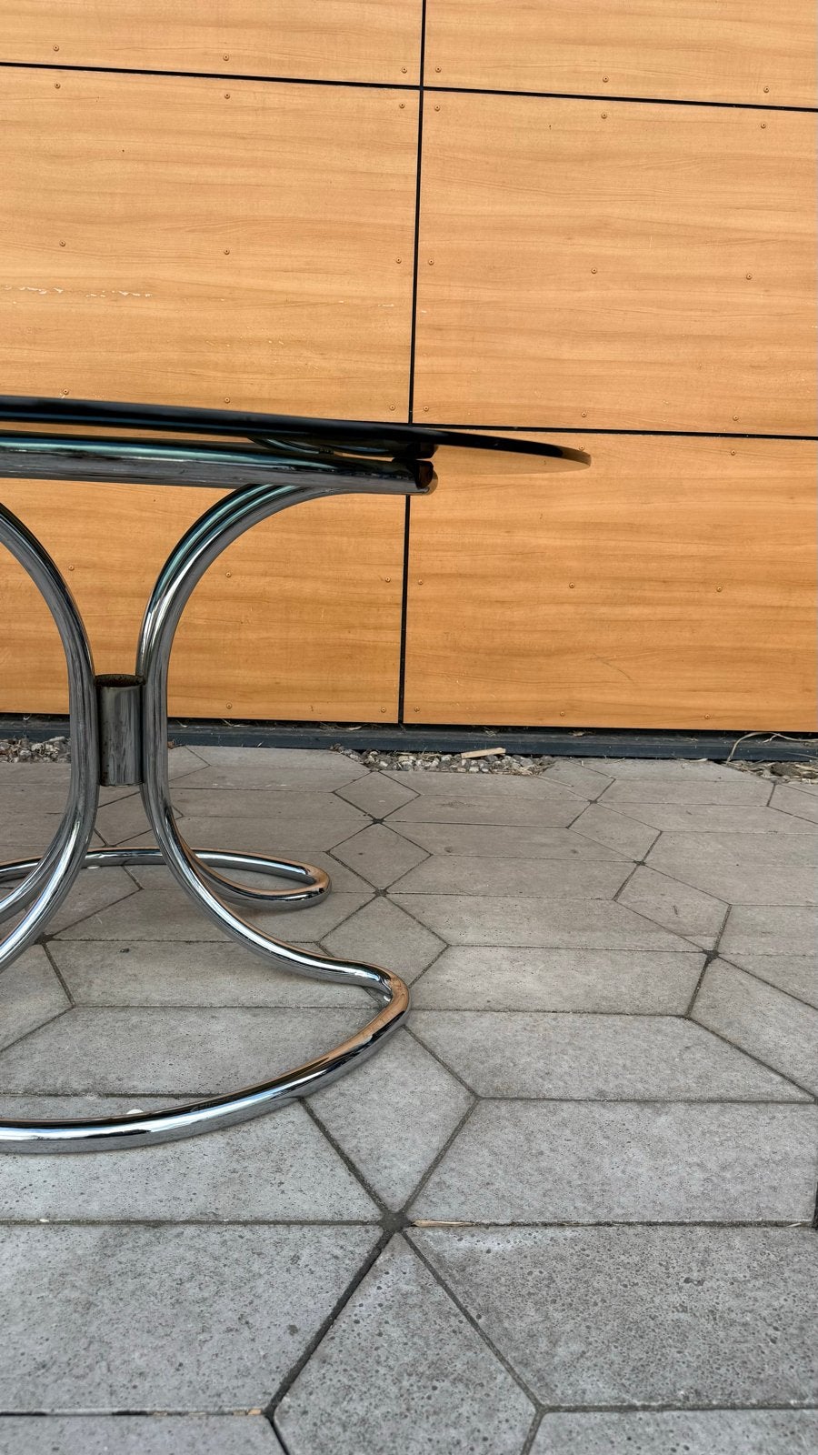 Vintage ronde Gastone Rinaldi tafel, Italië, circa 1970, Ophalen, Gebruikt, Rond, Glas