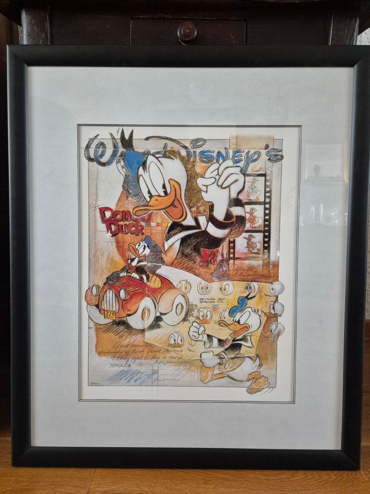 Ingelijste Disney Donald Duck print - Vintage stijl, Verzamelen, Ophalen, Donald Duck, Gebruikt, Plaatje of Poster