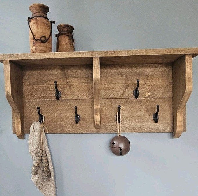 Landelijke kapstok met 6 haken., Huis en Inrichting, Woonaccessoires | Kapstokken, Zo goed als nieuw, Minder dan 100 cm, Hout