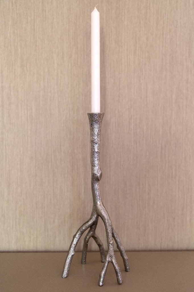 Uniek design kandelaar boomtak vorm - zilverkleurig, Huis en Inrichting, 41 cm, Overige merken, Ophalen of Verzenden, Zo goed als nieuw