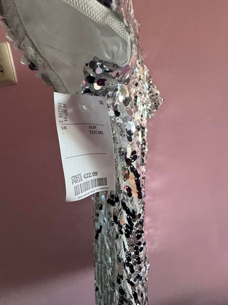 Meisjes pailettenjurk, Sieraden, Tassen en Uiterlijk, Kettingen, Ophalen, Zo goed als nieuw, Roze, Overige materialen