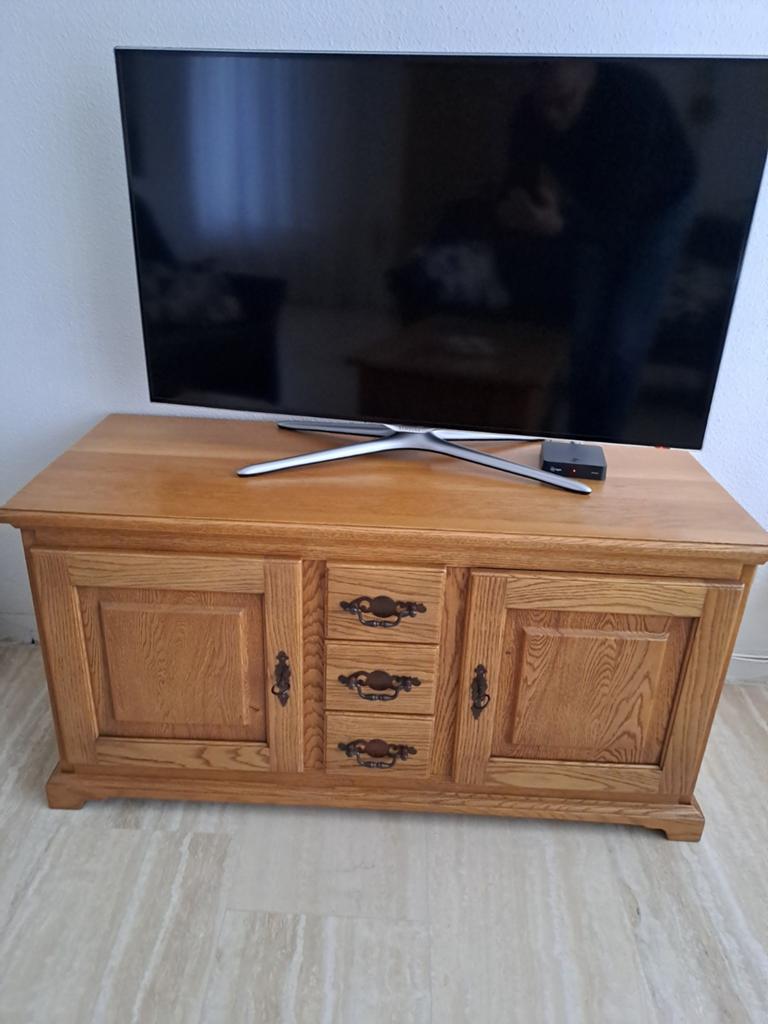 Massief eiken TV meubel met lades en deuren, Huis en Inrichting, Gebruikt, 100 tot 150 cm, Klassiek, Eikenhout