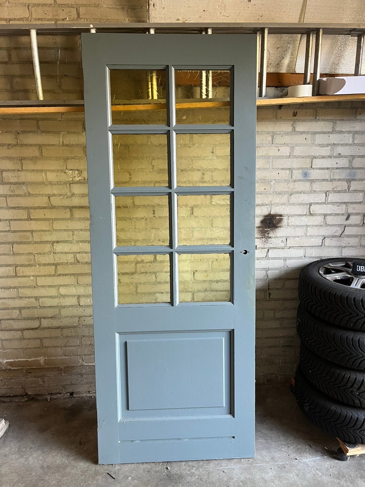 Hardhouten binnendeur met glas, Ophalen, Gebruikt, Minder dan 80 cm, Binnendeur