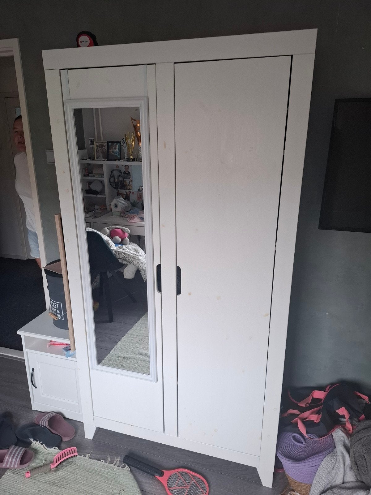 Witte kledingkast met spiegel - 190x100x45 cm, Huis en Inrichting, Kasten | Kledingkasten, Ophalen, 50 tot 100 cm, 150 tot 200 cm