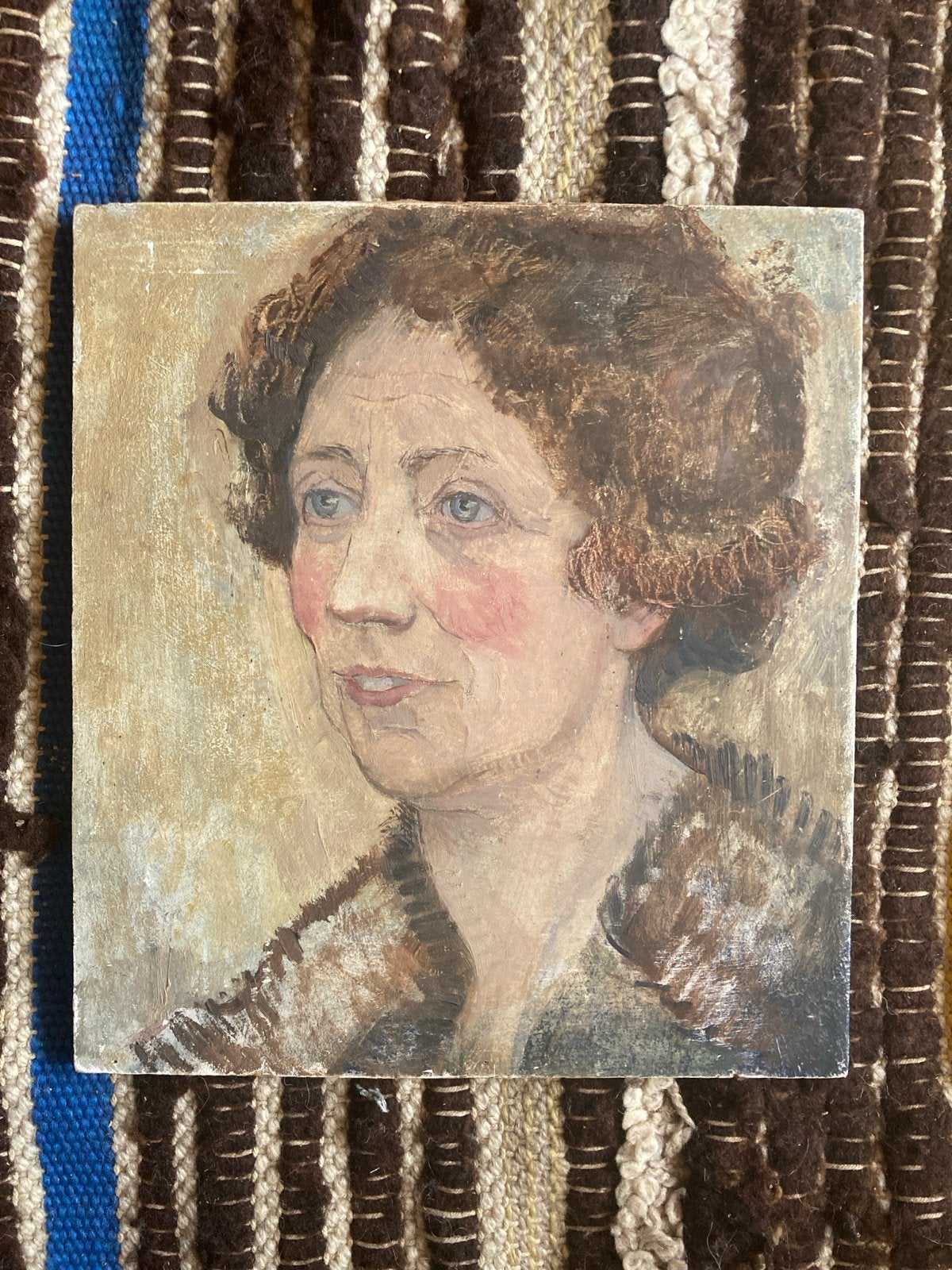 Portret van een vrouw op paneel - 30,5 x 27 cm, Antiek en Kunst, Kunst | Schilderijen | Klassiek, Ophalen, Paneel, Portret of Personen