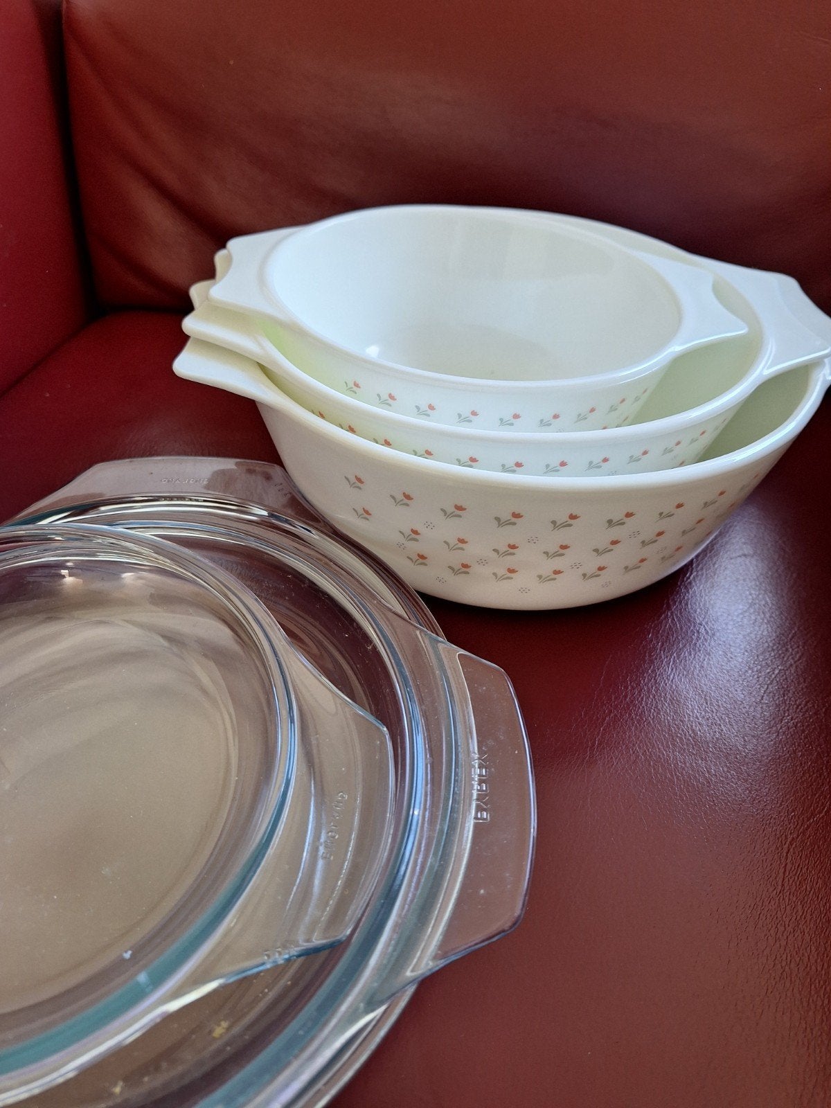 Vintage Pyrex ovenschalen set met bloemmotief, Ophalen