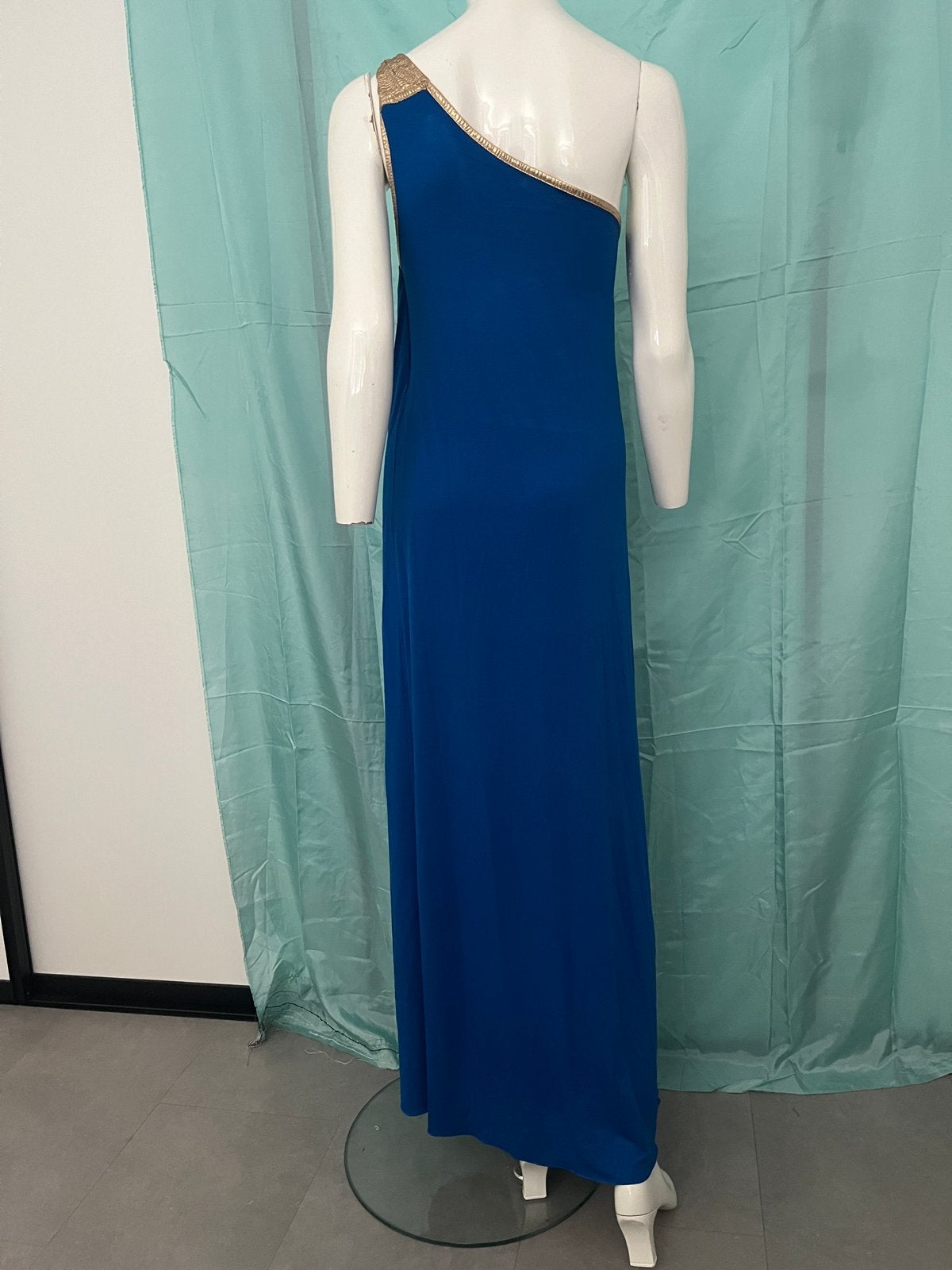 Prachtig donkerblauw Griekse stijl jurk met goud, one size, Maat 38/40 (M), Blauw, Nieuw, Ophalen of Verzenden
