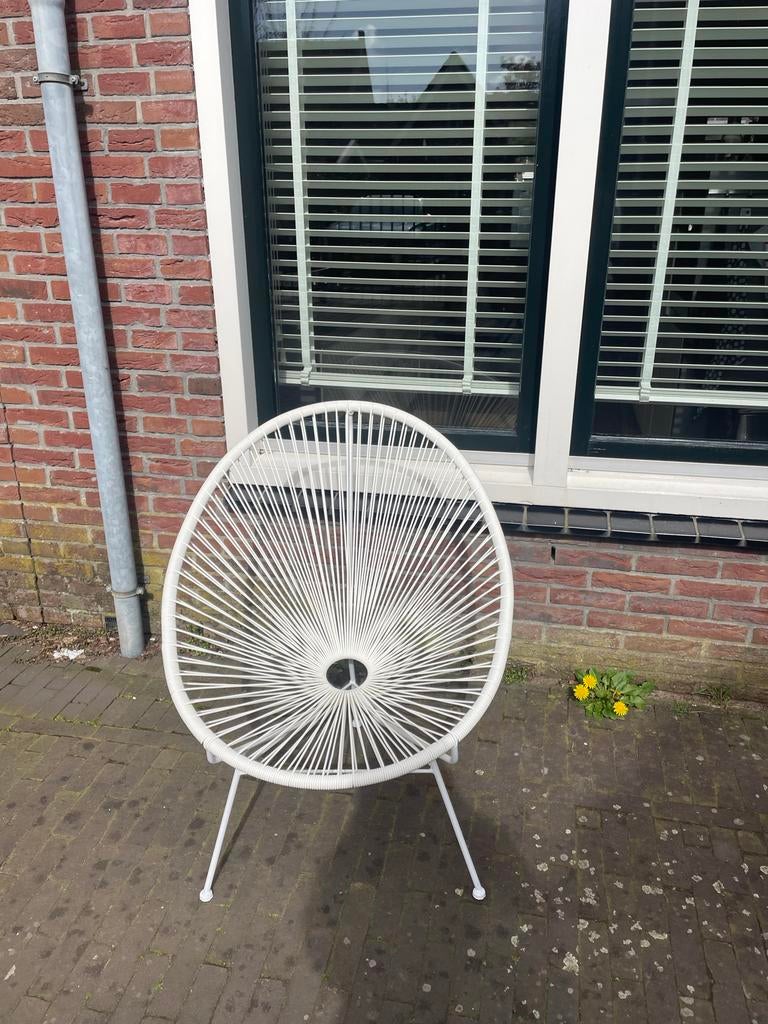 Witte draadstoel met kunststof zitting en metalen frame, Ophalen, Kunststof, Gebruikt, Wit