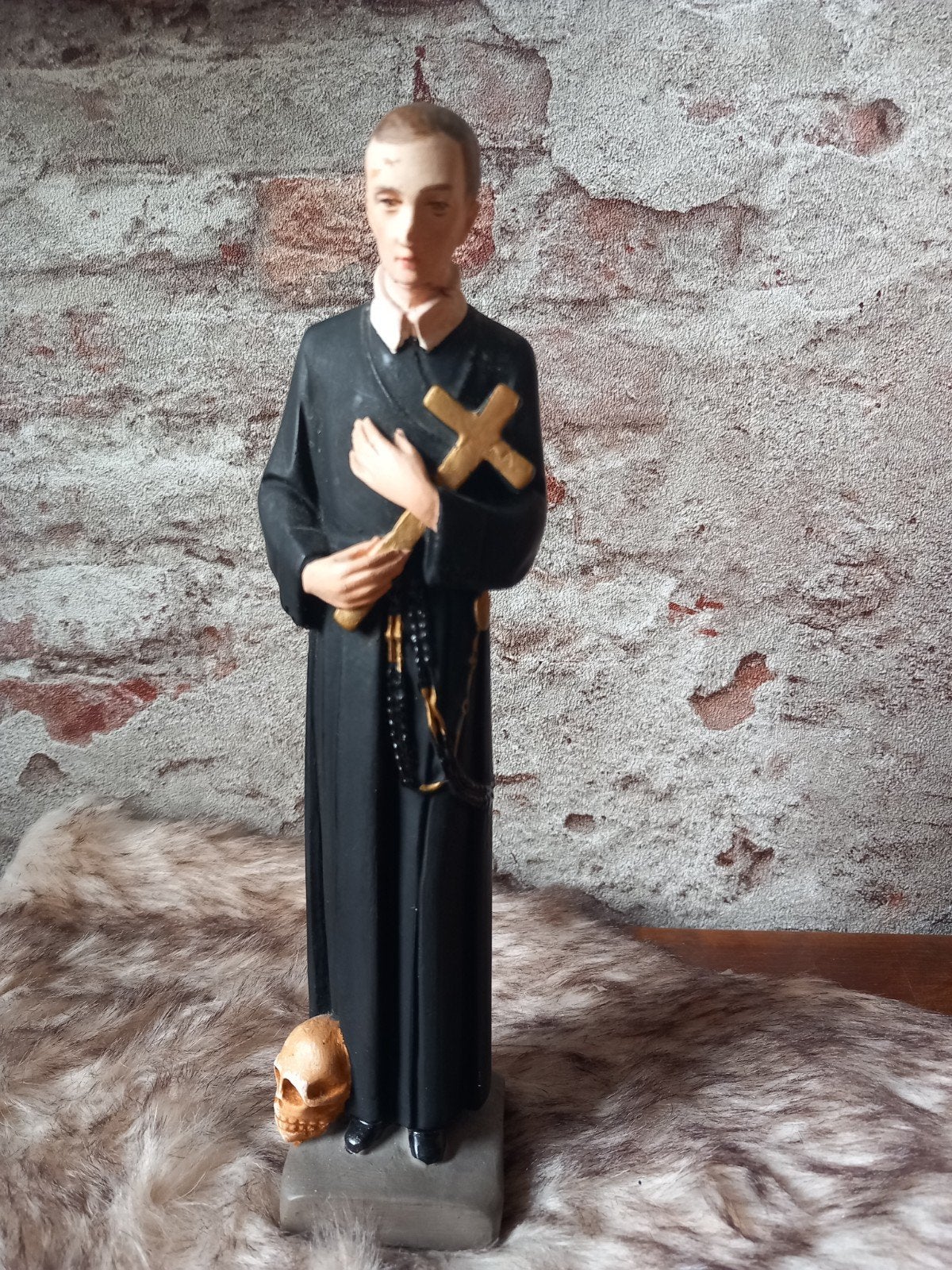 Vintage beeld van heilige Gerardus  met kruis en schedel, 25, Antiek en Kunst, Antiek | Religie, Ophalen of Verzenden