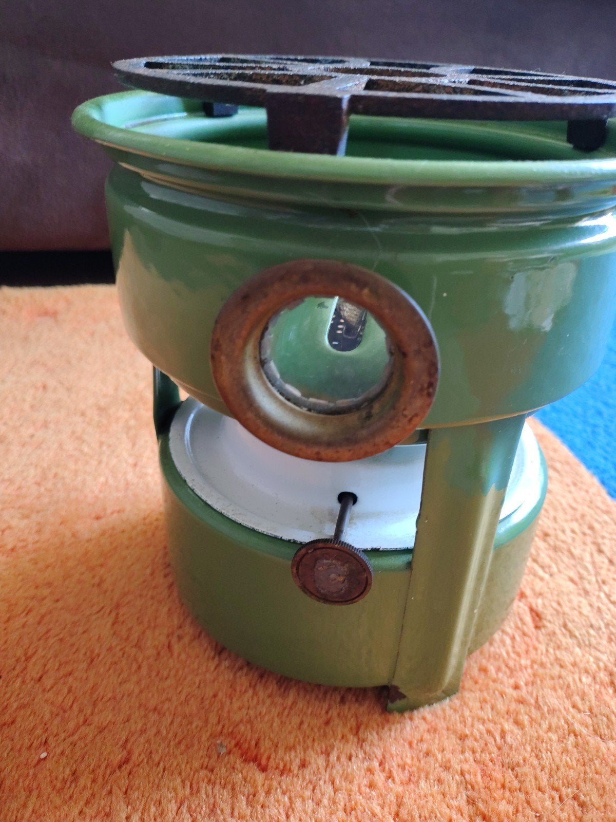 Vintage petroleum kooktoestel, groen emaille, 20 cm hoog, Ophalen of Verzenden