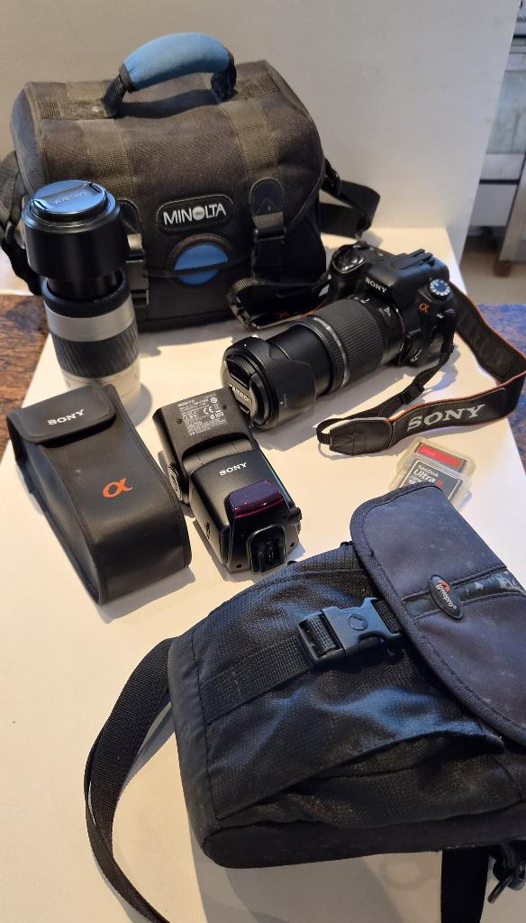 Sony DSLR-A350 set + Tamron 18-200+75-300+flitser–compleet!, Ophalen, Gebruikt, Spiegelreflex, Sony