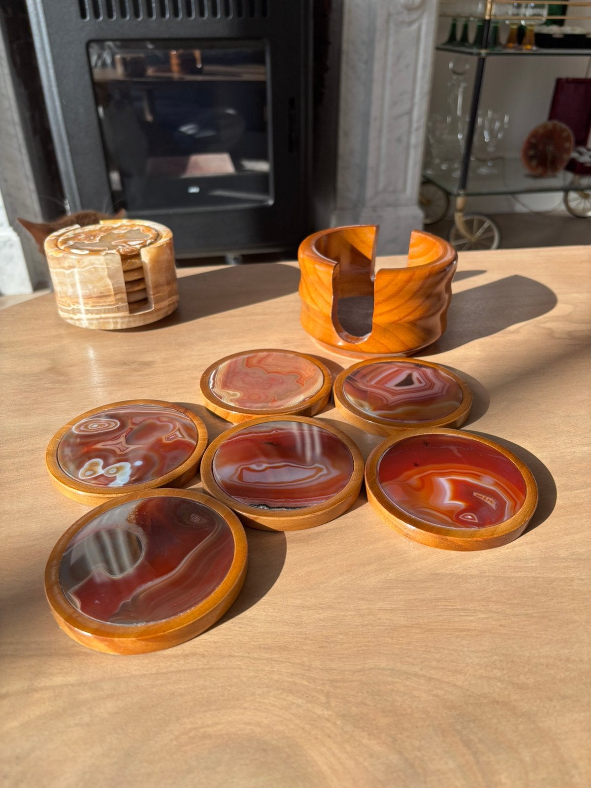 Houten onderzetters agaat, Antiek en Kunst, Ophalen
