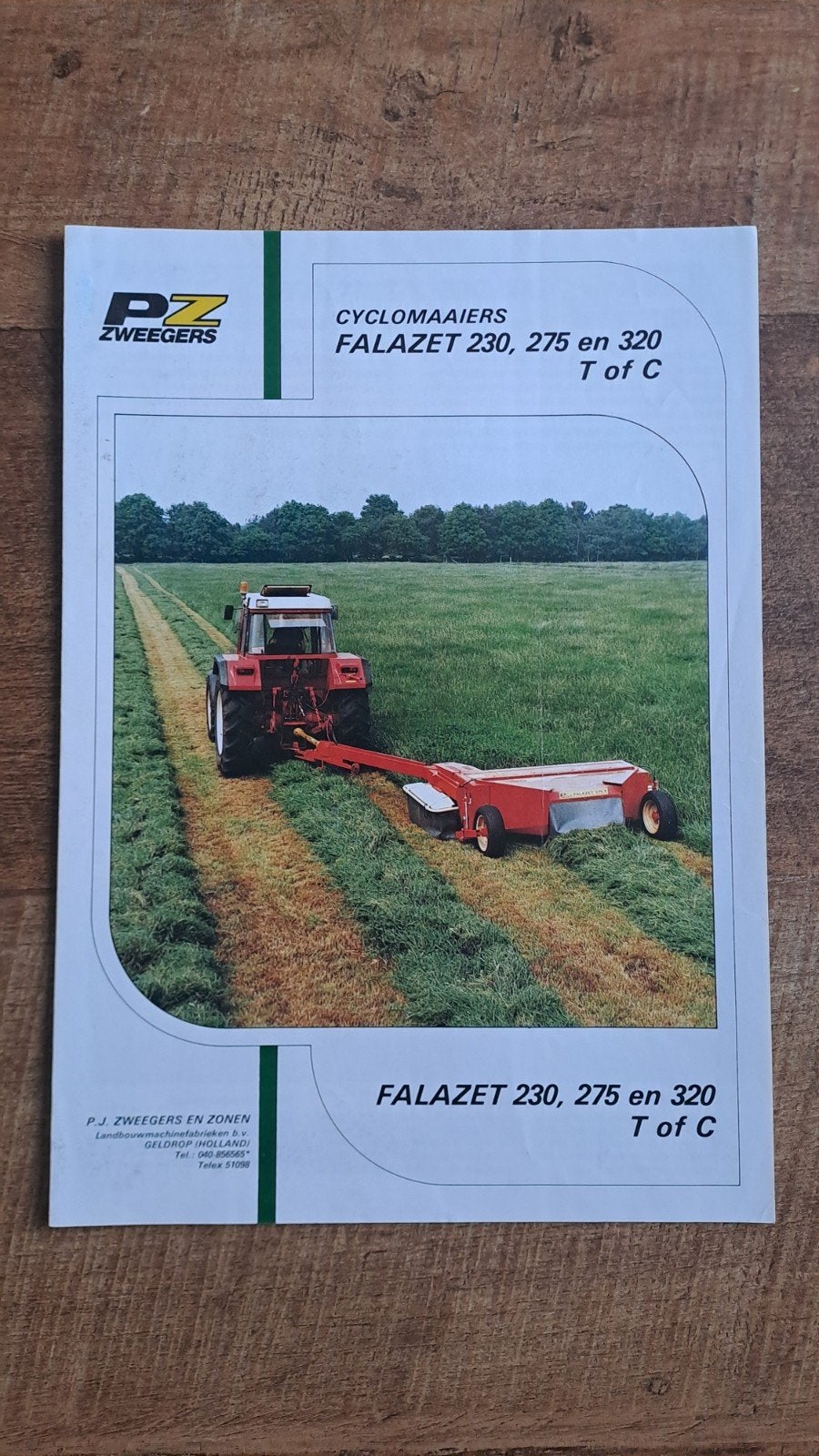 folder PZ Zweegers cyclomaaiers FALAZET 230, 275, 320 T of C, Ophalen of Verzenden, Zo goed als nieuw, Folder