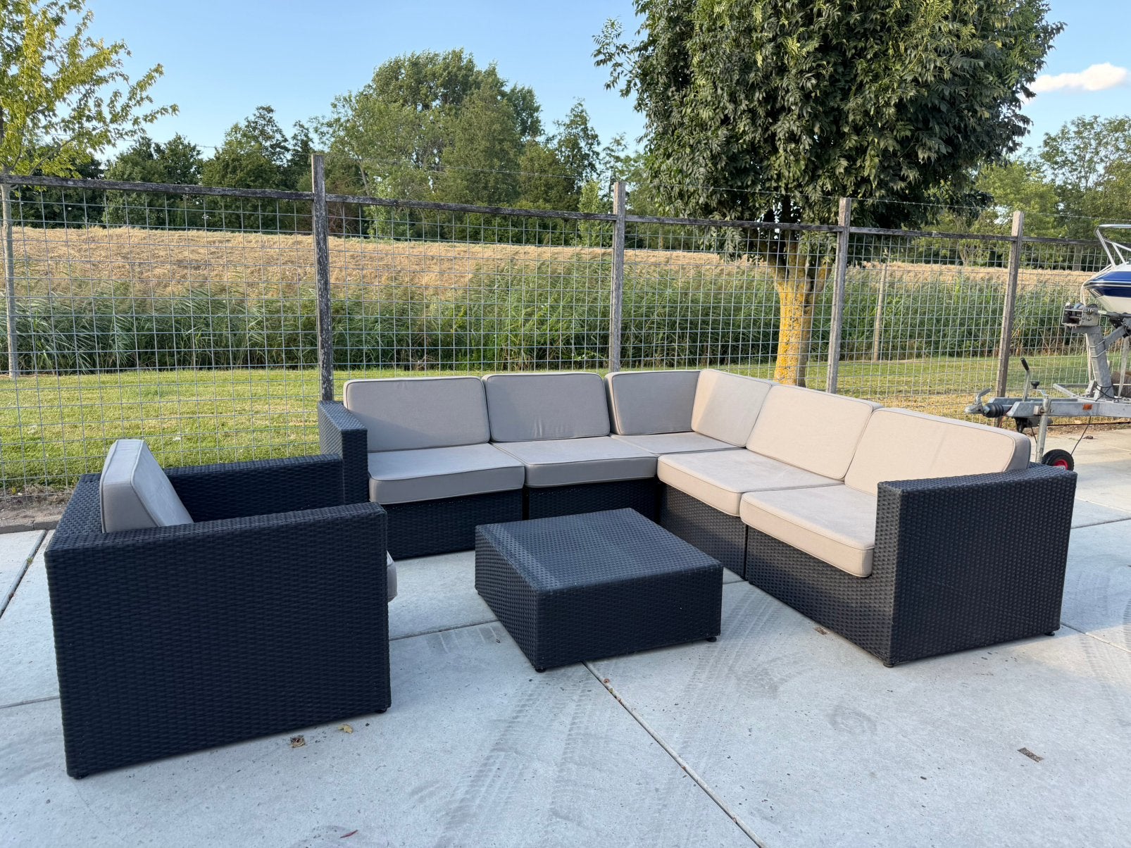 Loungeset met fauteuil, zgan kussens, Tuin en Terras, Tuinsets en Loungesets, Ophalen, Kunststof, 6 zitplaatsen, Loungeset
