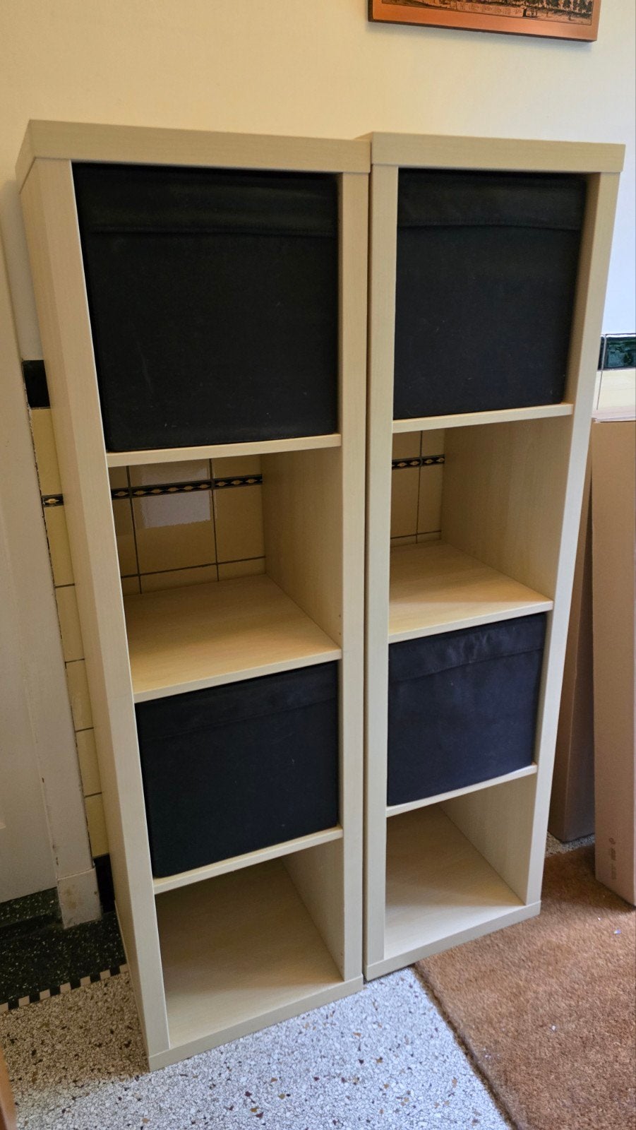 2x Kallax kast licht eiken met 4x doos, Ophalen, 25 tot 50 cm, 50 tot 100 cm, Minder dan 100 cm