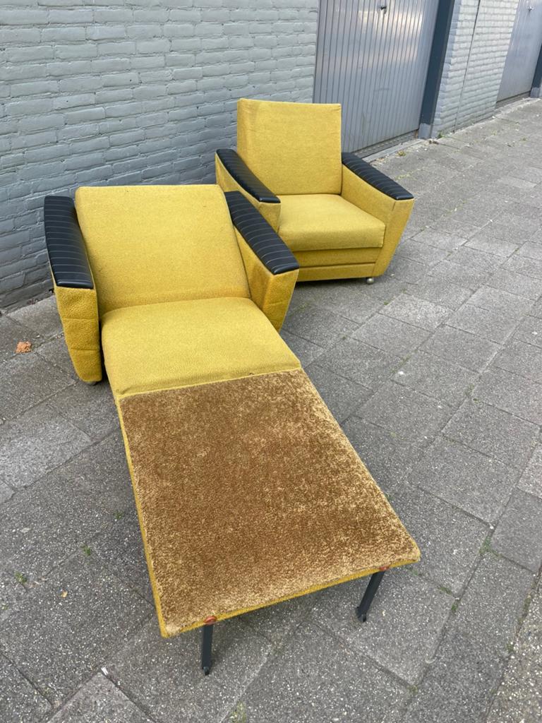 Twee vintage fauteuils uitklapbaar > loungestoel slaapbank, Ophalen, Gebruikt, 75 tot 100 cm, Mid Century