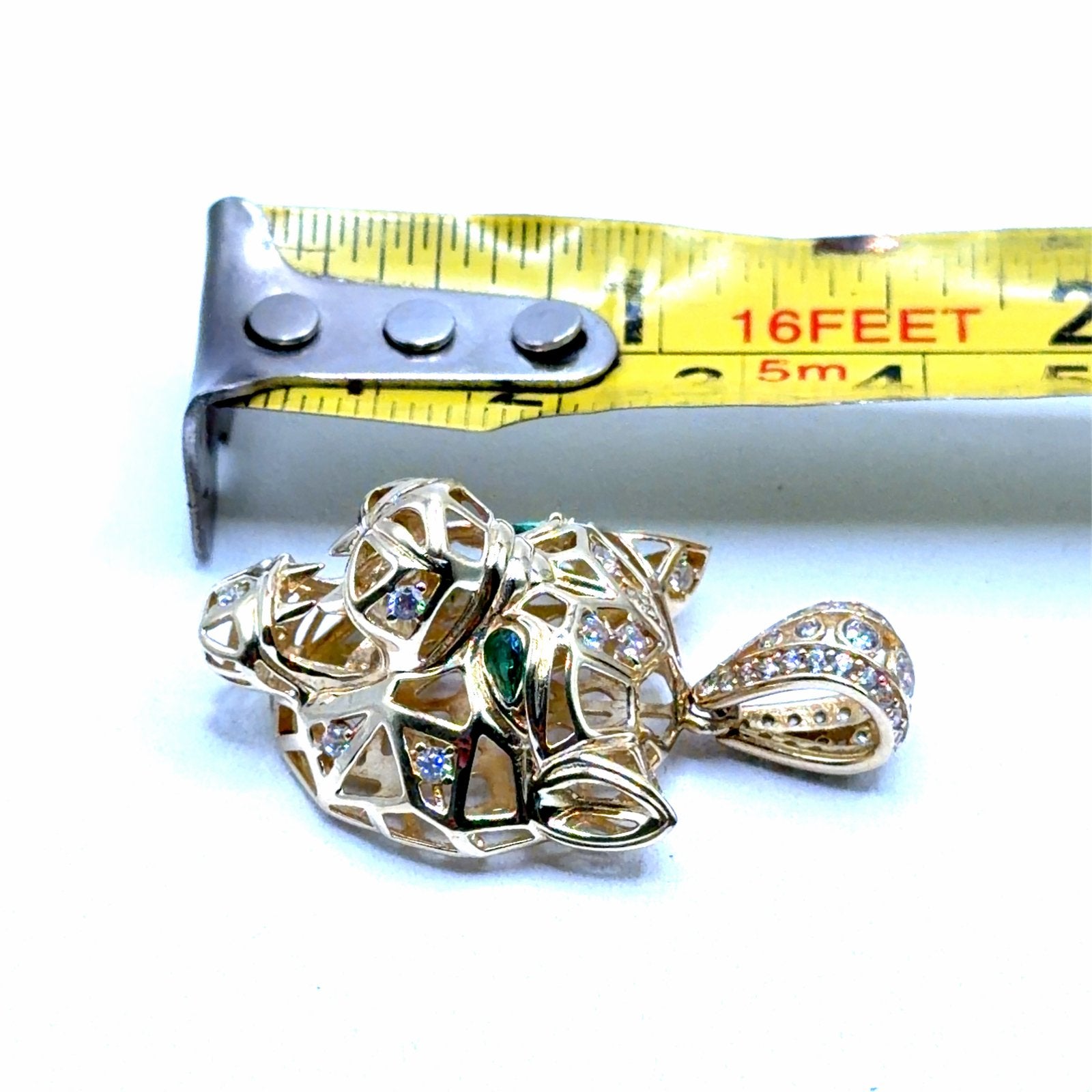 Gouden Panter Hanger met Zirkonia en Groene Ogen, W, Nieuw, Ophalen of Verzenden, W