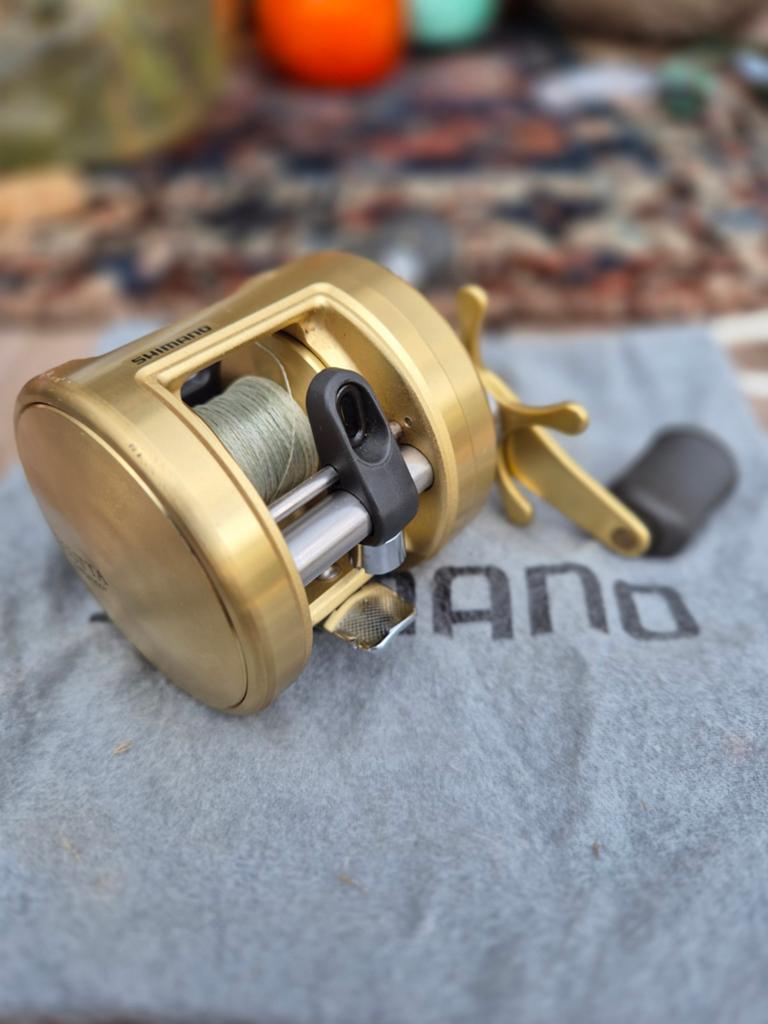Shimano Calcutta 201B compleet met doos papieren en molenzak, Watersport en Boten, Ophalen of Verzenden, Zo goed als nieuw, Molen