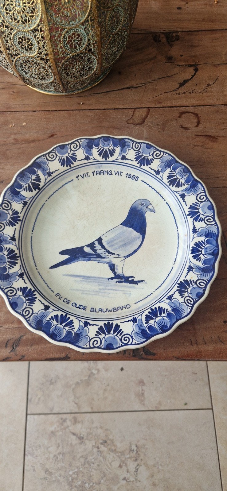 Delfts Blauw sierbord met duif - Handgeschilderd Holland, Ophalen