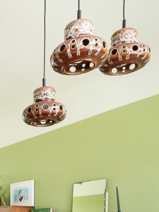 Vintage Herda Hanglamp Keramiek Fat Lava Jaren '70, Ophalen, Gebruikt, Keramiek, E27 (groot)