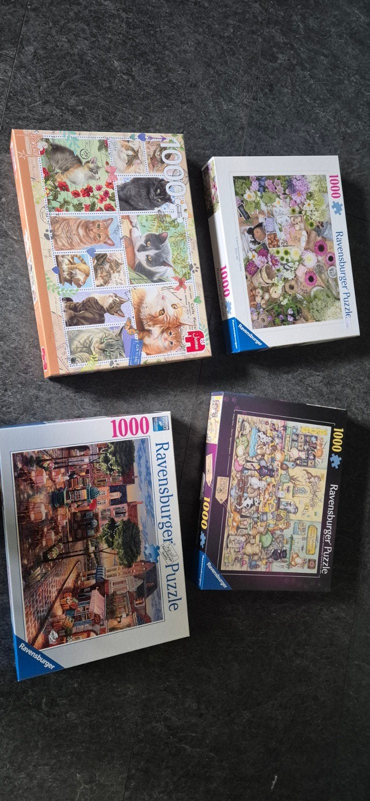 4 Ravensburger en Jumbo legpuzzels 1000 stukjes, Ophalen of Verzenden, 500 t/m 1500 stukjes, Gebruikt, Legpuzzel