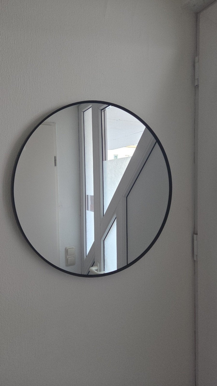 IKEA LINDbyn spiegel, rond, zwart, 50 cm, Ophalen, Minder dan 50 cm, Rond, Zo goed als nieuw