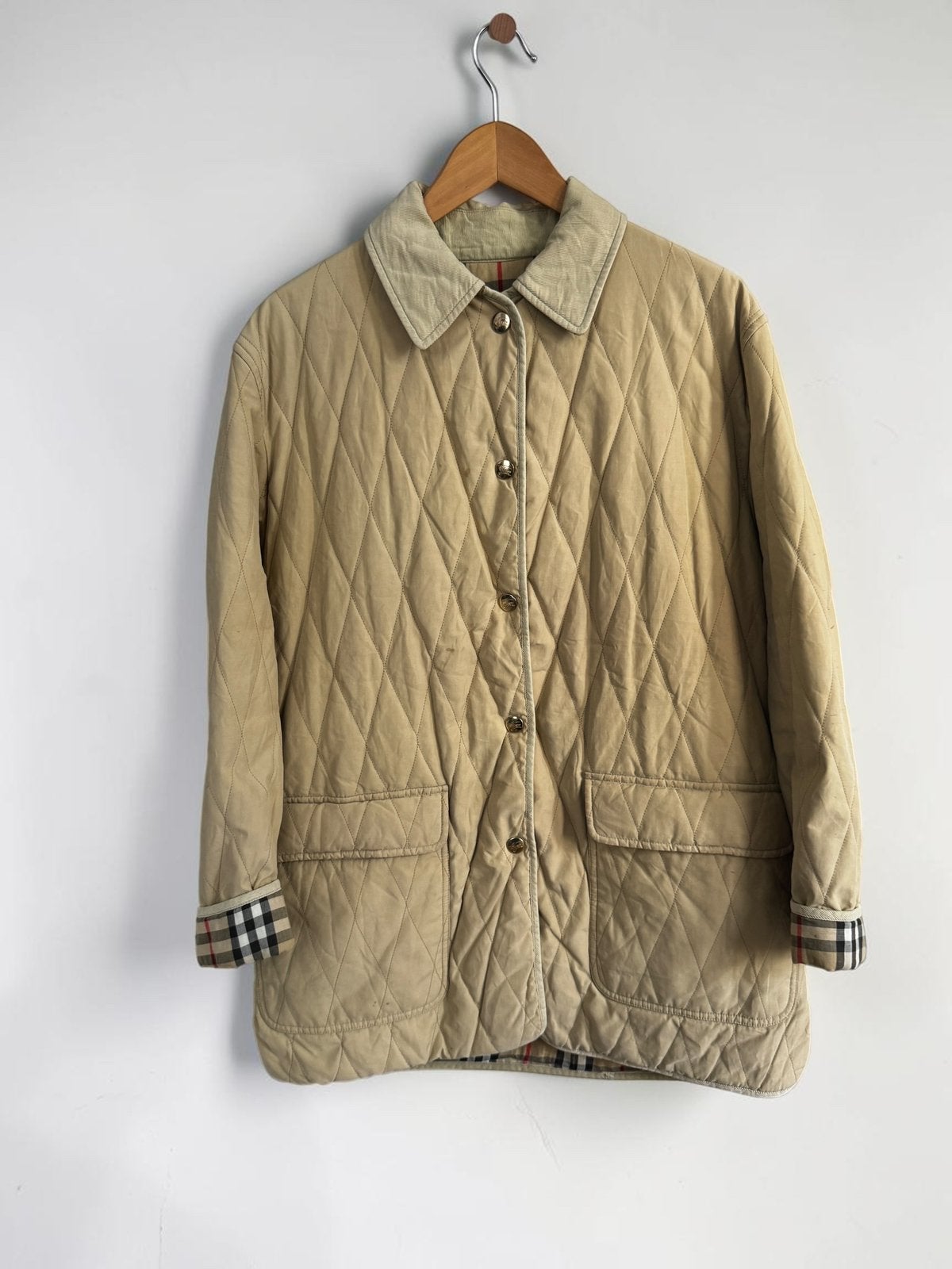 Burberry vintage quilted jas beige Nova M/L medium large, Kleding | Dames, Ophalen of Verzenden, Gedragen, Maat 42/44 (L), Beige