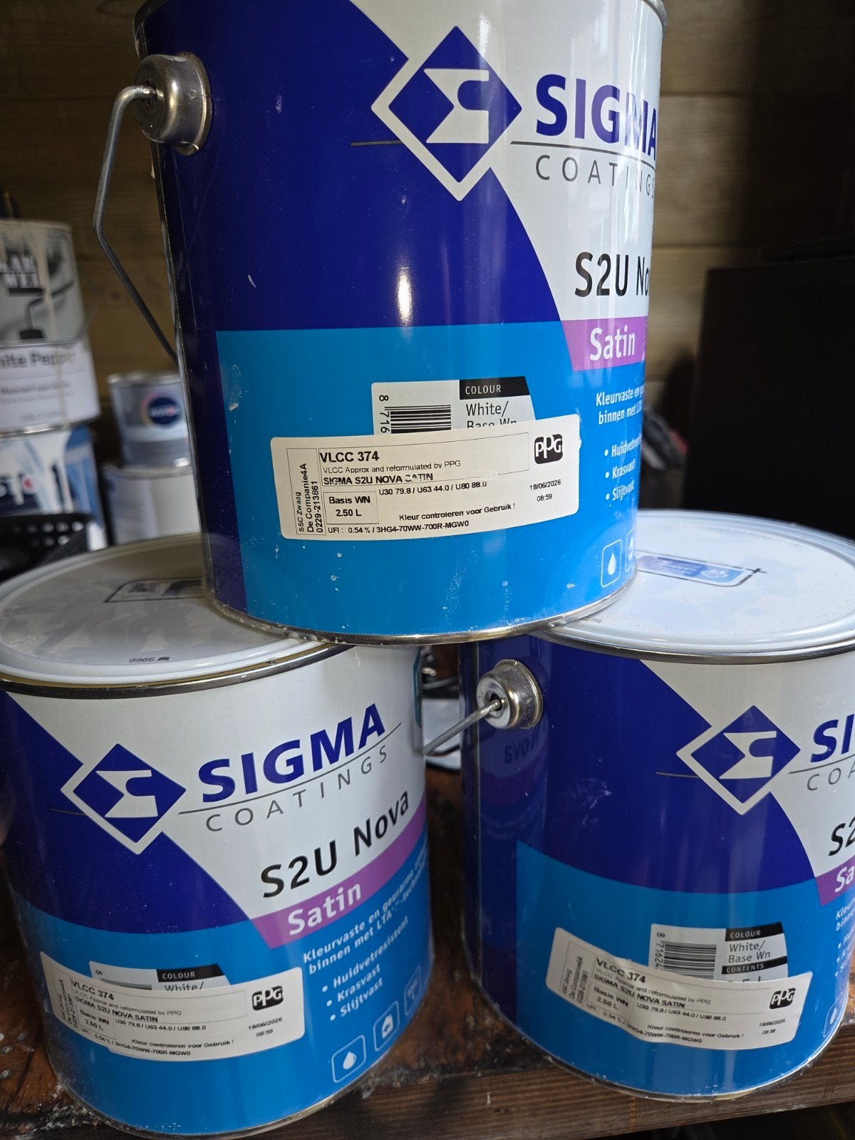 Sigma S2U Nova Satin verf, 2.5L warm wit/beige, Ophalen, Wit, Nieuw, Lak