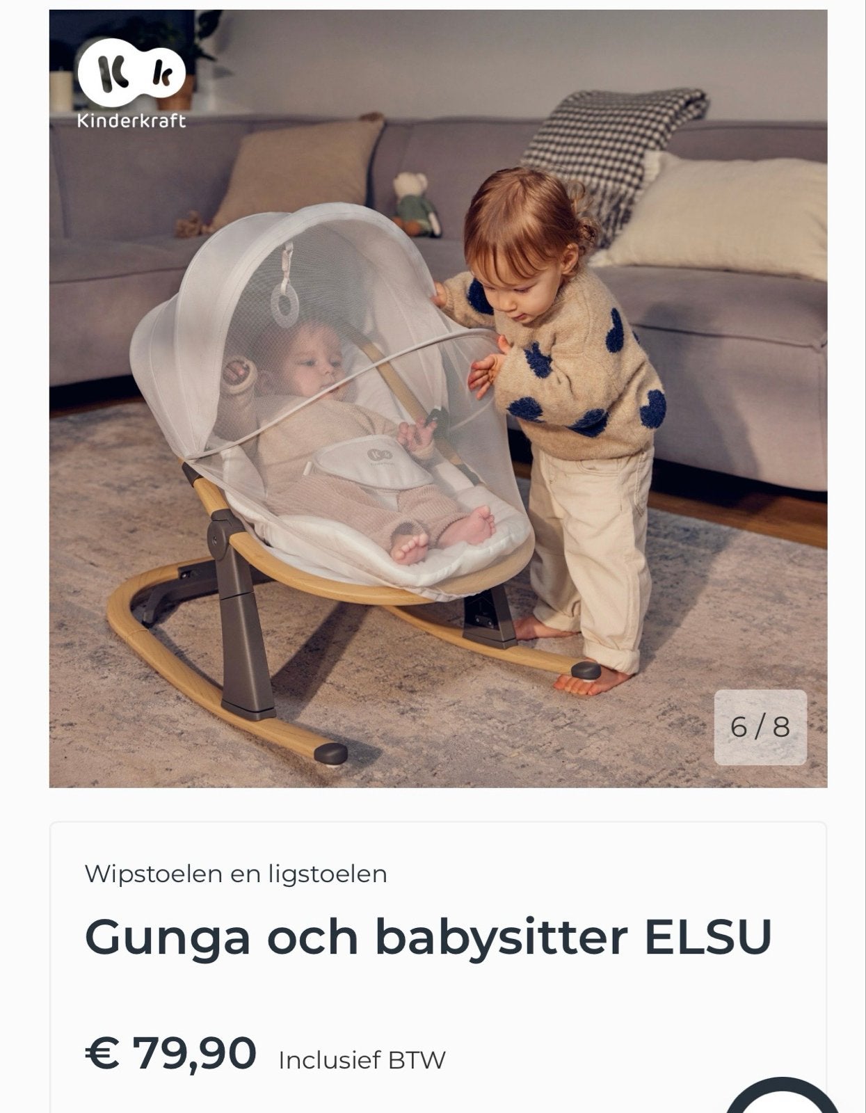 Kinderkraft ELSU 2-in-1 Wipstoel/Ligstoel - Zo goed als nieu, Wipstoel, Ophalen, Overige merken, Met gordel(s) of riempje(s)