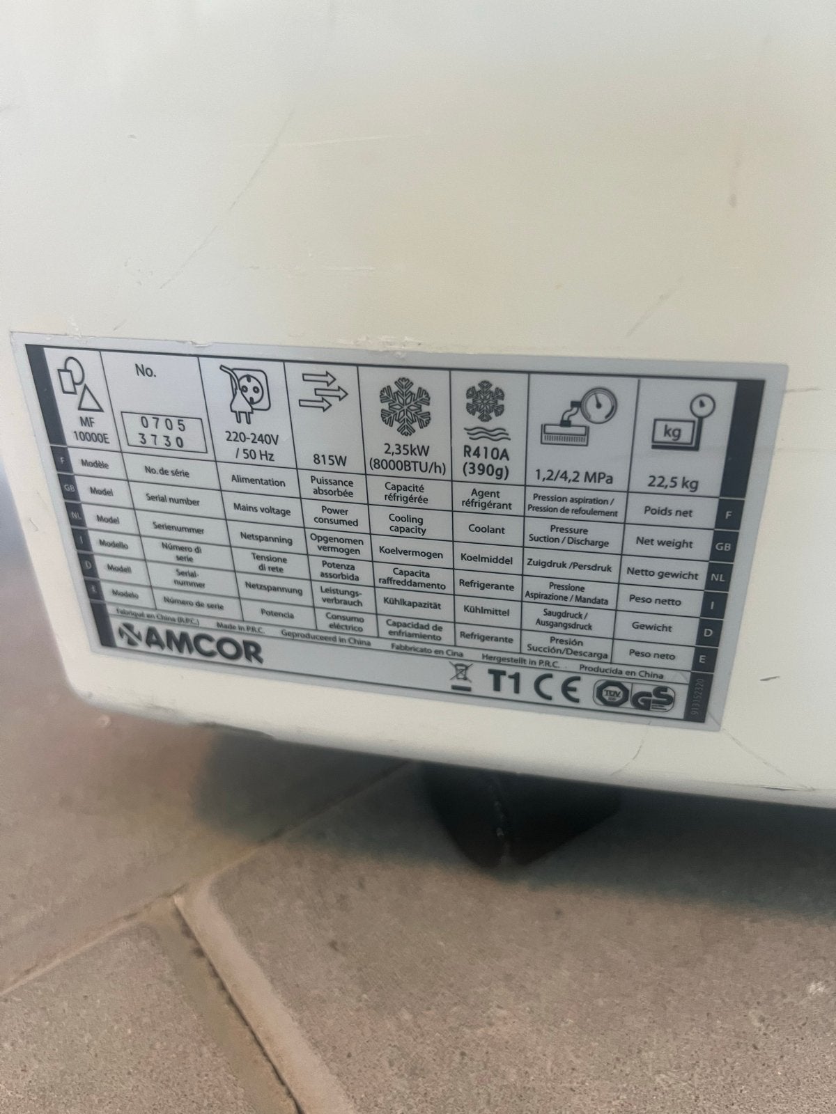 Amcor Mobiele Airco 2.35kW (8000BTU/h), Witgoed en Apparatuur, Airco's, Ophalen, Gebruikt, Minder dan 60 m³, Koelen en Ontvochtigen