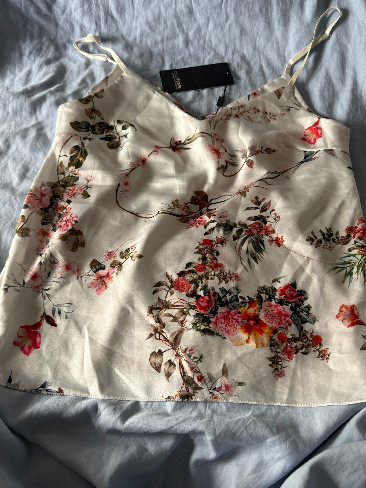 Musthaves Satijn-look Top Bloemenprint Maat M (Nieuw), Maat 38/40 (M), Nieuw, Zonder mouw, Meerkleurig