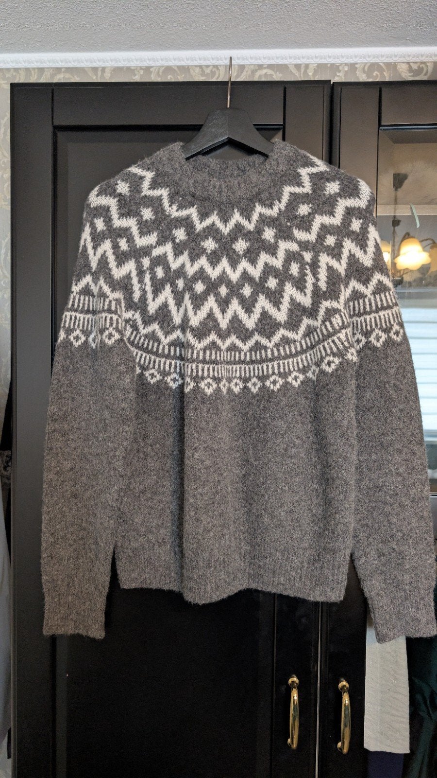Mooie trui met patroon - Maat M, Ophalen of Verzenden, Gedragen, Maat 38/40 (M), Grijs