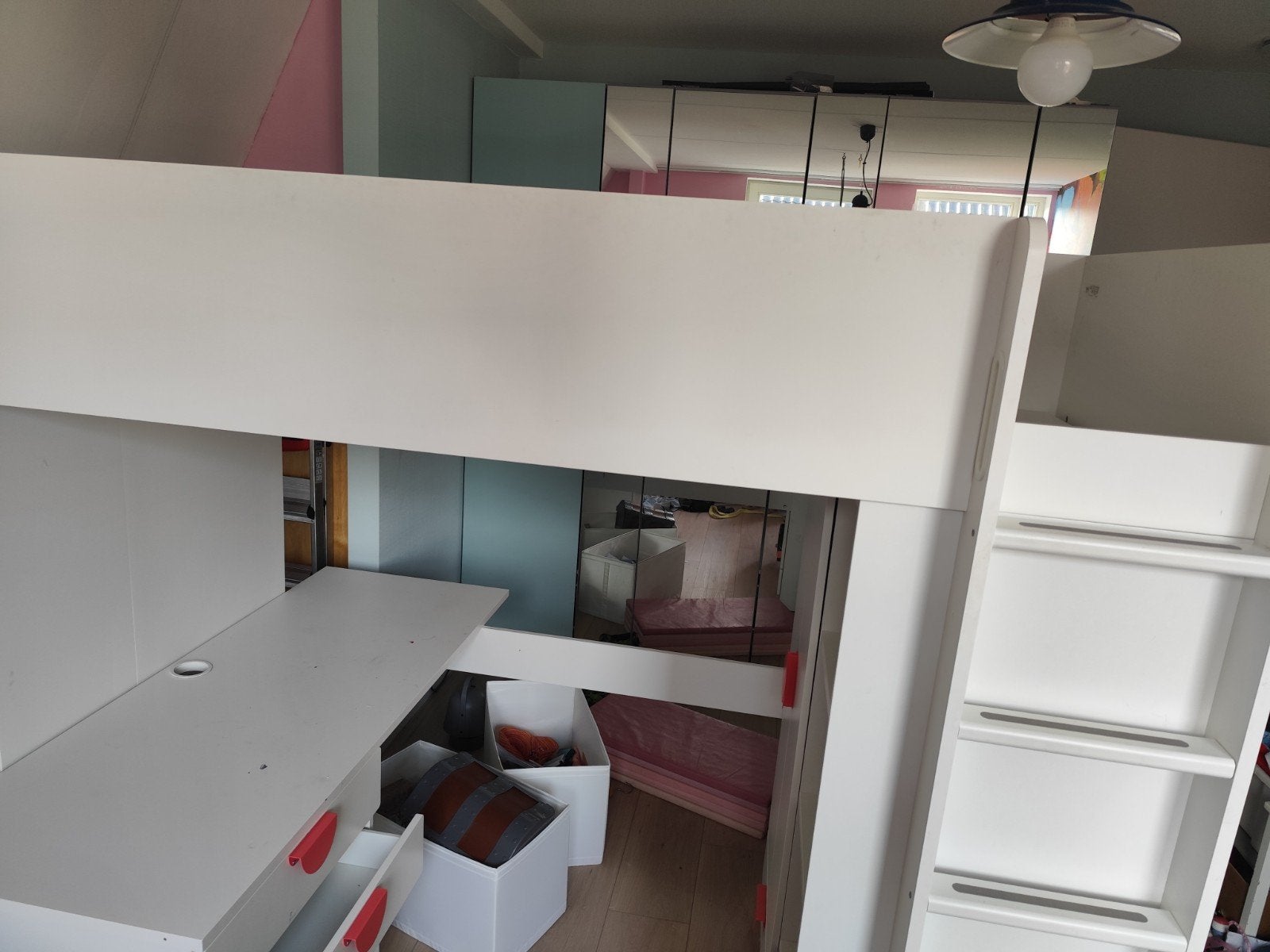 Ikea Stuva hoogslaper wit met roze handvatten, Ophalen, Eenpersoons, Zo goed als nieuw, 200 cm