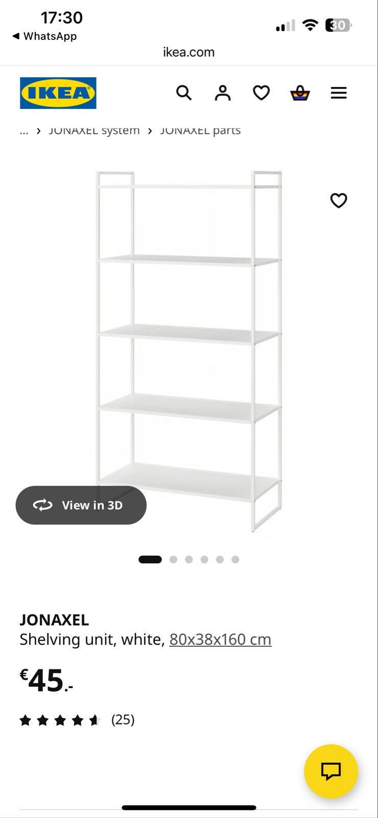 IKEA JONAXEL Stellingkast Wit 80x38x160 cm, Huis en Inrichting, Kasten | Stellingkasten, Gebruikt, Ophalen