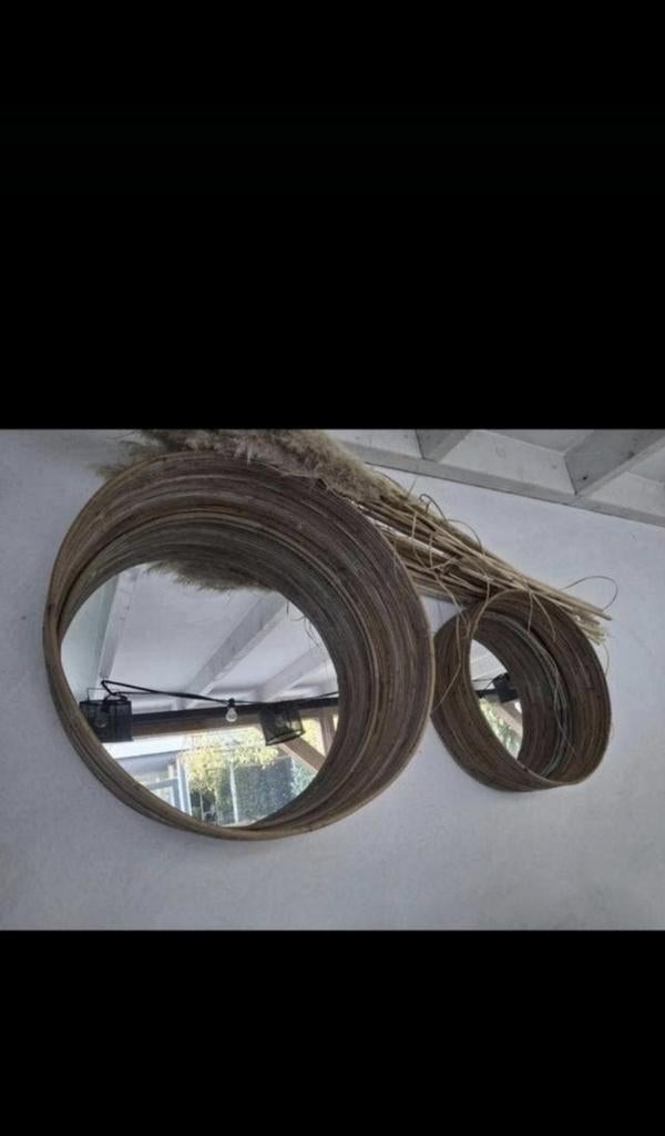 Spiegels wandspiegel bamboo rond, Ophalen of Verzenden, Rond, Minder dan 50 cm, Minder dan 100 cm