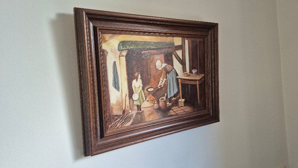 Schilderij met  " Nederlands Boereninterieur ", Ophalen of Verzenden, Olieverf, Klassiek, Overige onderwerpen
