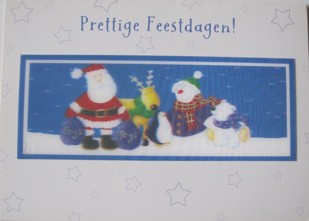 Prettige Feestdagen - kerstman - sneeuwpop in 3D, Verzamelen, Ansichtkaarten | Themakaarten, Verzenden, 1980 tot heden, Gelopen